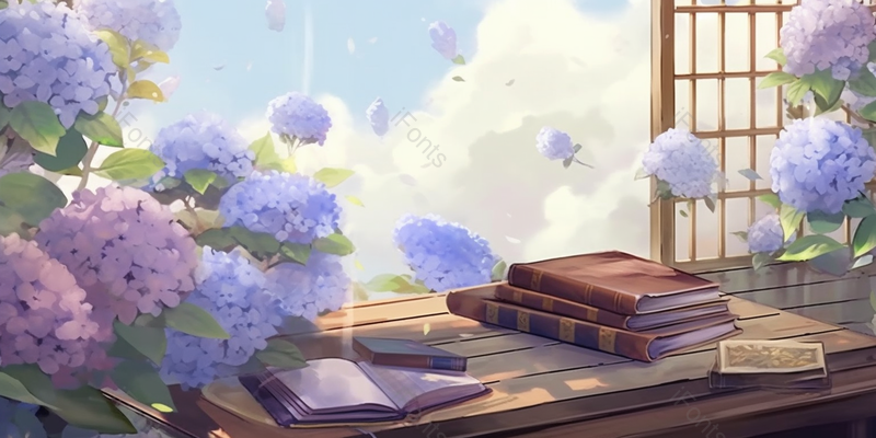 蓝色中国风唯美绣球花簇手绘插画背景,插画/手绘图,插画/手绘图库,插画/手绘图下载,插画/手绘